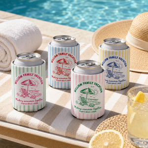 Custom Beach Family Vacation Can Coolers, Personalized Family Reunion Beer Huggers, Matching Coastal Vacation Gift, Family Summer Vacation
