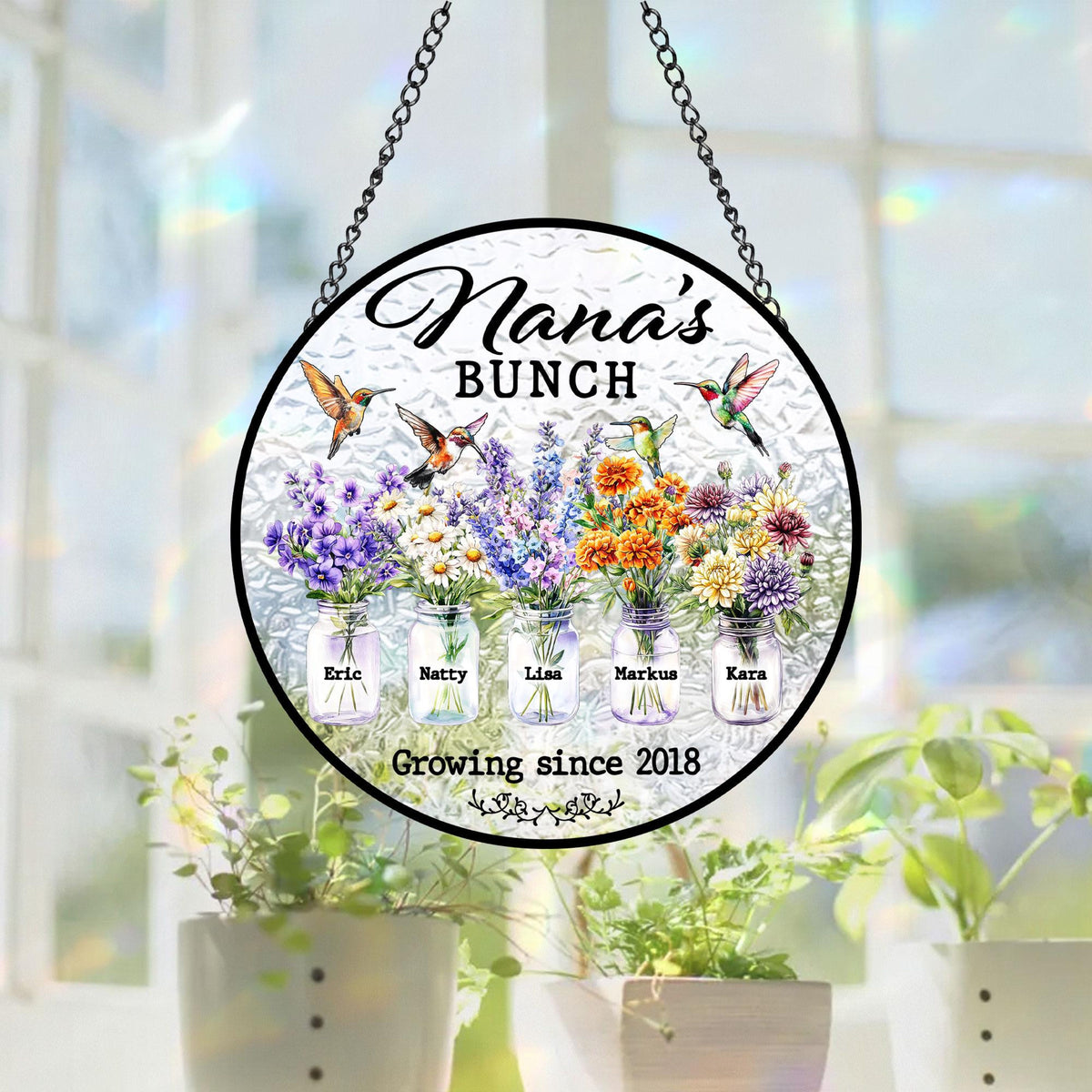 Nana's Bunch - Personalized Suncatcher Stained Glass - Window Hanging Decor Gift For Mom, Grandma, Mother's Day Gift
