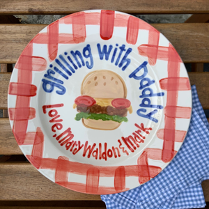 Grillin with Daddy Personalized Ceramic Plate, Custom BBQ Ceramic Cheesburger Plate with Kids Names for Father s Day Gift