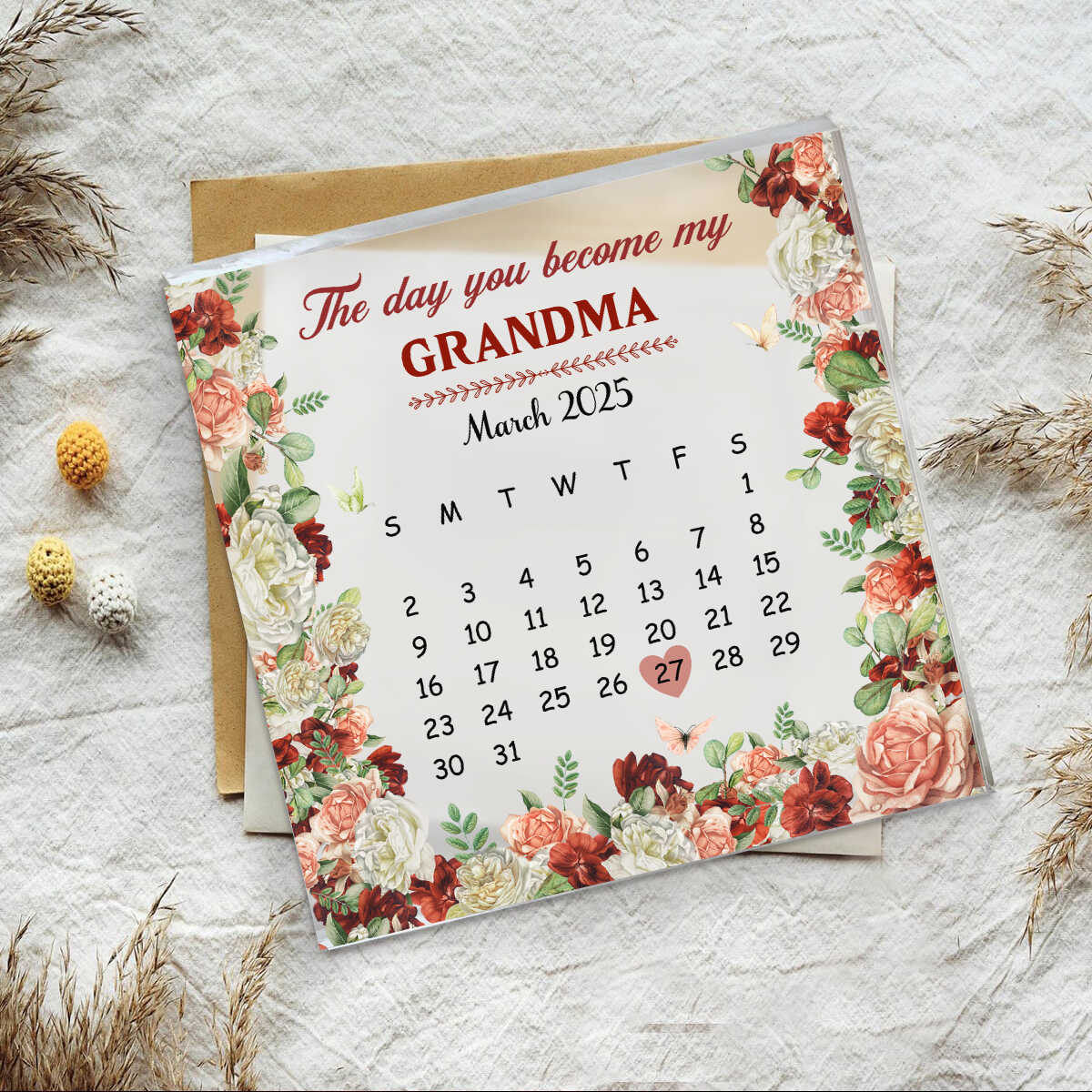 Personalized New Grandma Calendar Acrylic Block, Custom Calendar Acrylic, The Day You Became My Grandma, Grandma Gift, Mothers Day Gift For Grandma