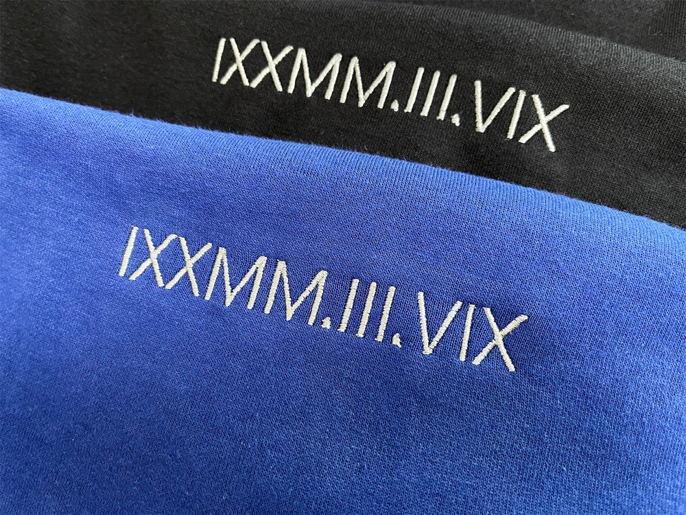 Personalized Roman Numeral Anniversary Hoodies, Custom Embroidered Date Hoodies, Wedding Crewneck Sweatshirt, Matching Couple Jumper Gift