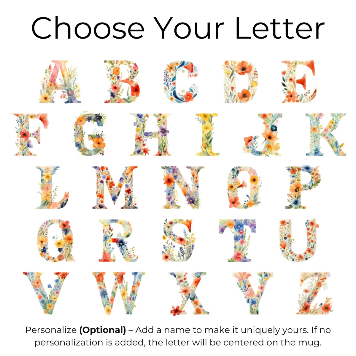 Personalized Floral Monogram Clear Glass Mug Custom Name Coffee Cup Elegant Bridesmaid Gift Wildflower Tea Cup Wedding Favor Gift for Her