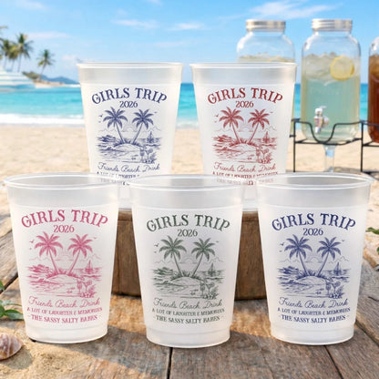 Girls Trip 2026 Plastic Frosted Cup, Hello Summer Vibe, Summer Vacation And Travel Gifts For Best Friends, Family