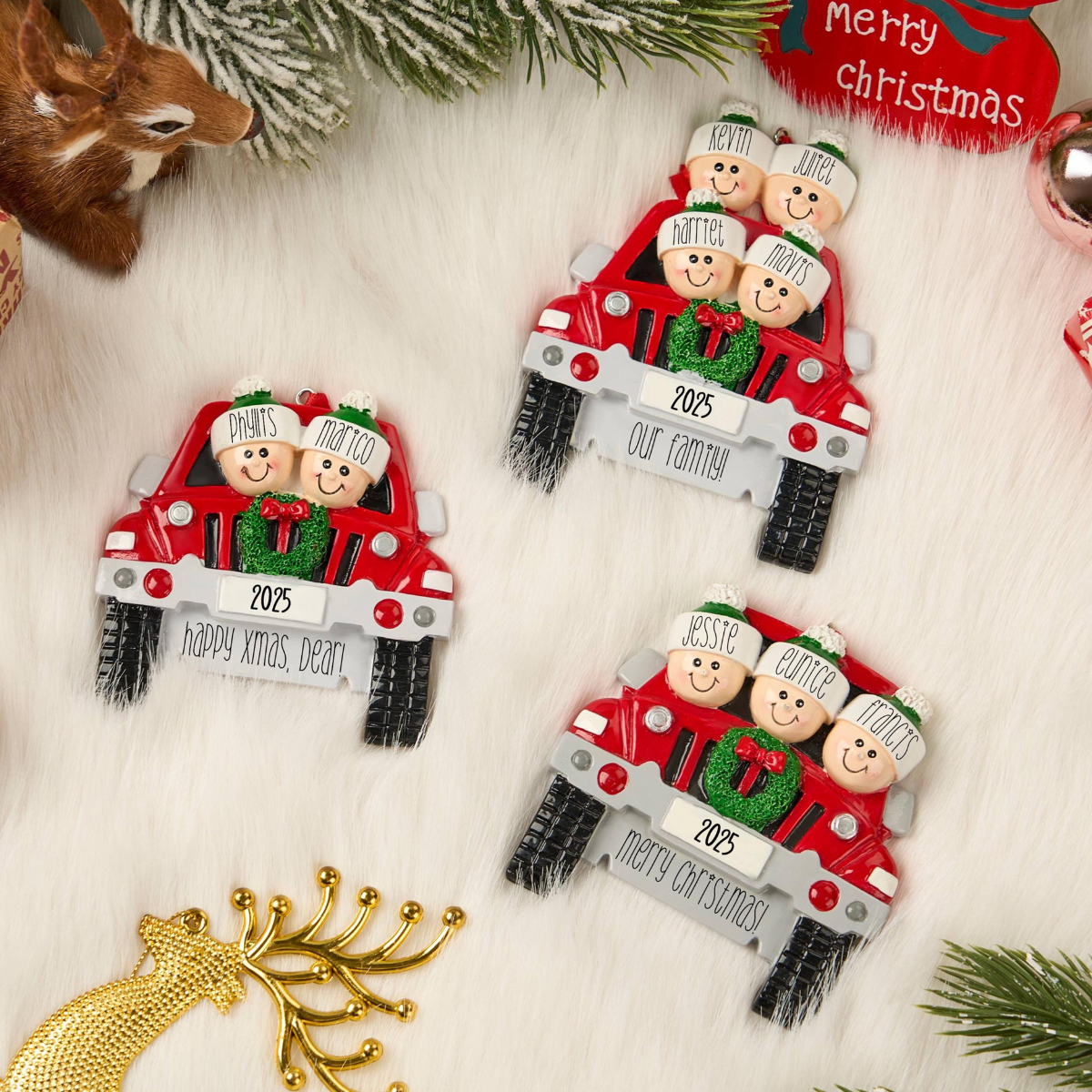 2025 Personalized Family 3D Car Christmas Ornament, Custom Christmas Gift, Christmas Tree Decor, Custom Resin Family Ornament, Xmas Car Ornament