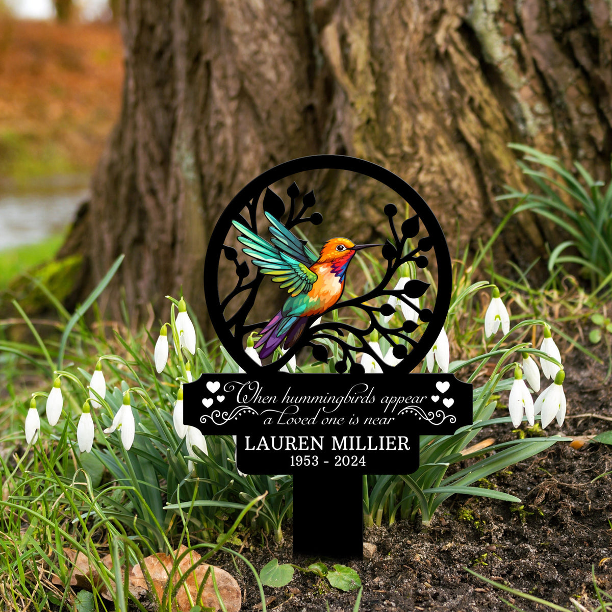 Custom Name Hummingbird Memorial Metal Stake, Hummingbird Name Sign, Garden Metal Stake, Sympathy Gift, Mother's Day, Memorial Stake