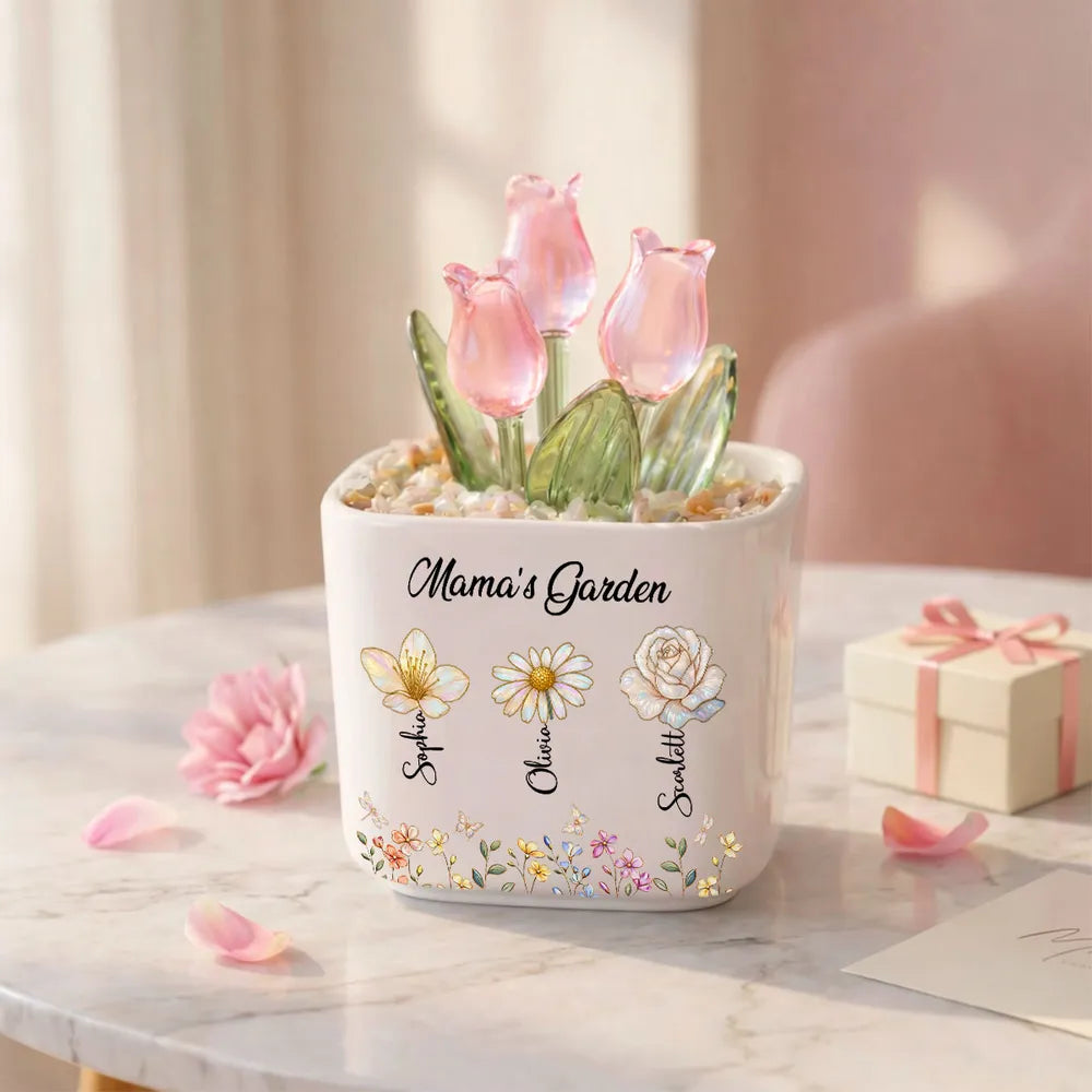 Mom Grandma's Garden- Personalized Mini Glass Flower Pot - Gift For Mother, Grandma, Mother's Day Gift