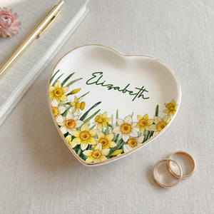 Personalized Birth Flower Trinket Dish, Custom Watercolor Flower Ring Dish, Mother's Day Gift, Wedding Bridesmaid Gift, Birthday Jewelry Dish