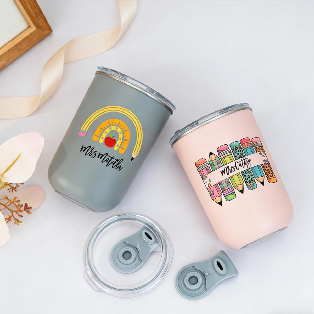 Personalised Teacher Tumbler with Name, Custom Wine Cup, Insulated Travel Mug, Iced Coffee Cup, Thank You Gift, Teacher Appreciation Gift