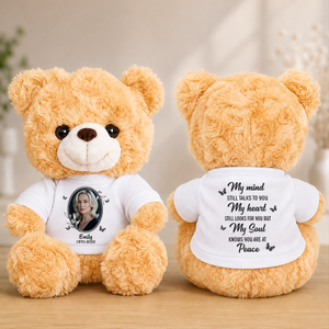 My Mind Still Talks To You Photo Butterflies Sympathy Remembrance - Personalized Memorial Teddy Bear