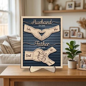 Personalized Dad Wooden Plaque, Custom Kid's Name Wooden Sign, Fist Bump Husband Wood Sign, Father's Day Gift For Dad, Husband, Him