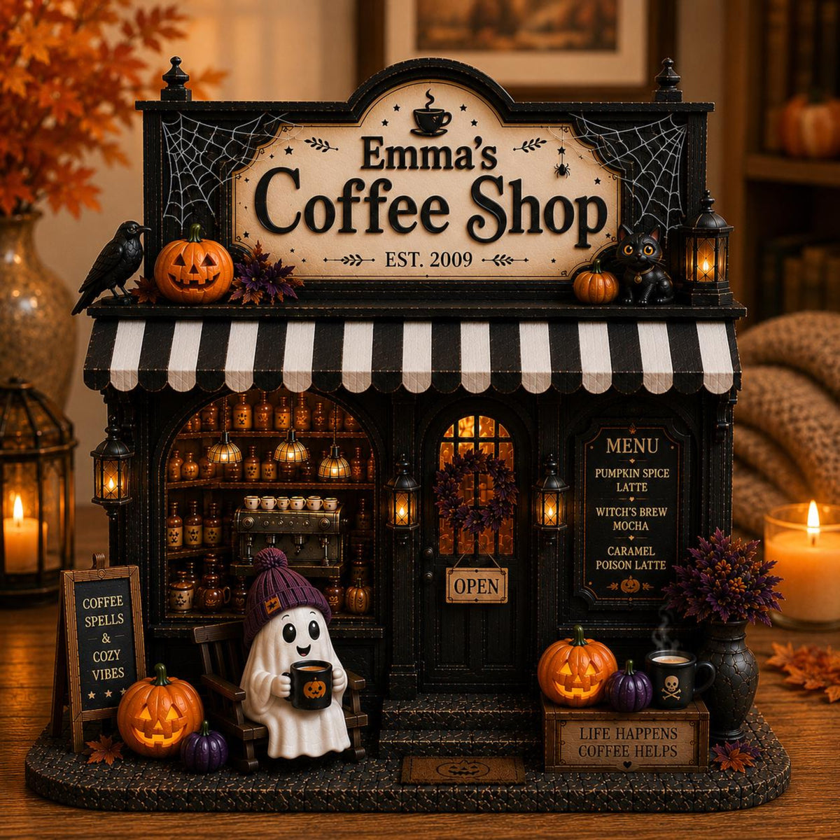 Personalized Ghost Coffee Shop Wood Sign, Spooky Cafe Bar Halloween Shelf Display, Miniature Coffee Decor, Halloween Gift For Coffee Lover 7a02b54b-e47a-410c-97f4-695a635403f4-1.jpg