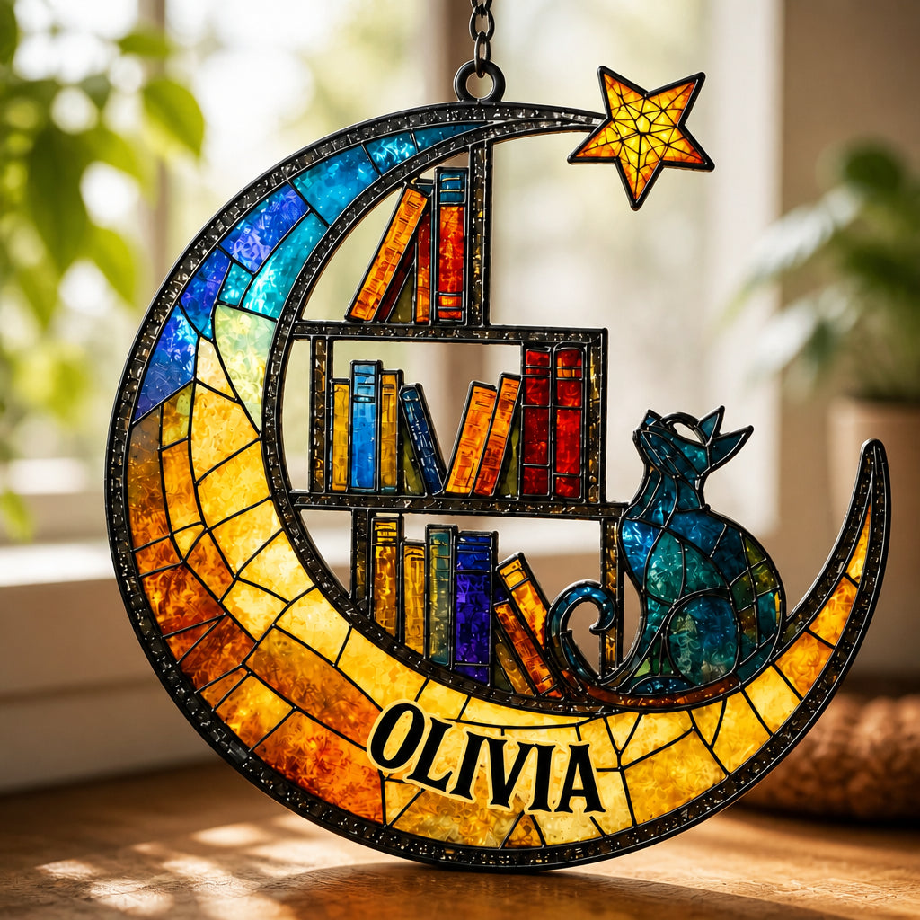 Personalized Stained-Glass Cat & Books Suncatcher - Personalized Suncatcher Stained Glass 7a0c579e-caf8-4a48-9e82-cc563943ba34.jpg