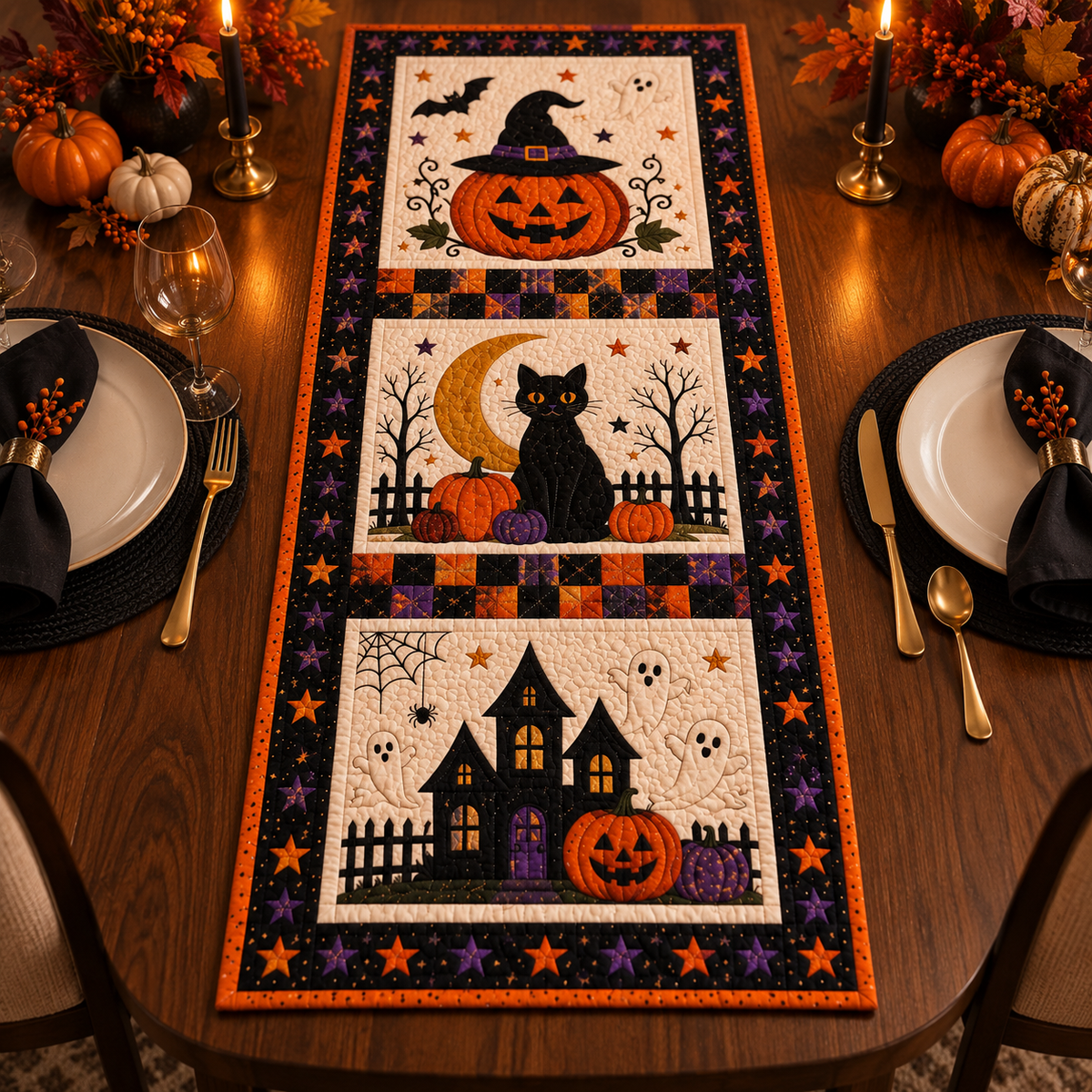 Halloween Table Runner, Black Cat Moon Table Topper, Witch Pumpkin Centerpiece, Haunted House Holiday Decor, Spooky Season Kitchen Gift 7a1e4b89-2dea-48ec-8964-080066ada475-banner-2.png