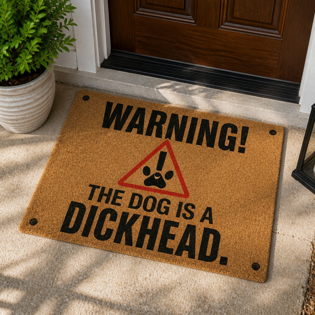 Warning The Dog Is A Dickhead Doormat – Caution Triangle Edition - Doormat 7a401ee5-41b0-44be-be60-cf9ae2169aac.jpg