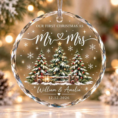 Personalized First Christmas Married Glass Ornament, Our First Christmas as Mr and Mrs, Newlywed Gift with Names & Date 7a60b818-3155-4a66-a8be-36ca296cac44-1.jpg