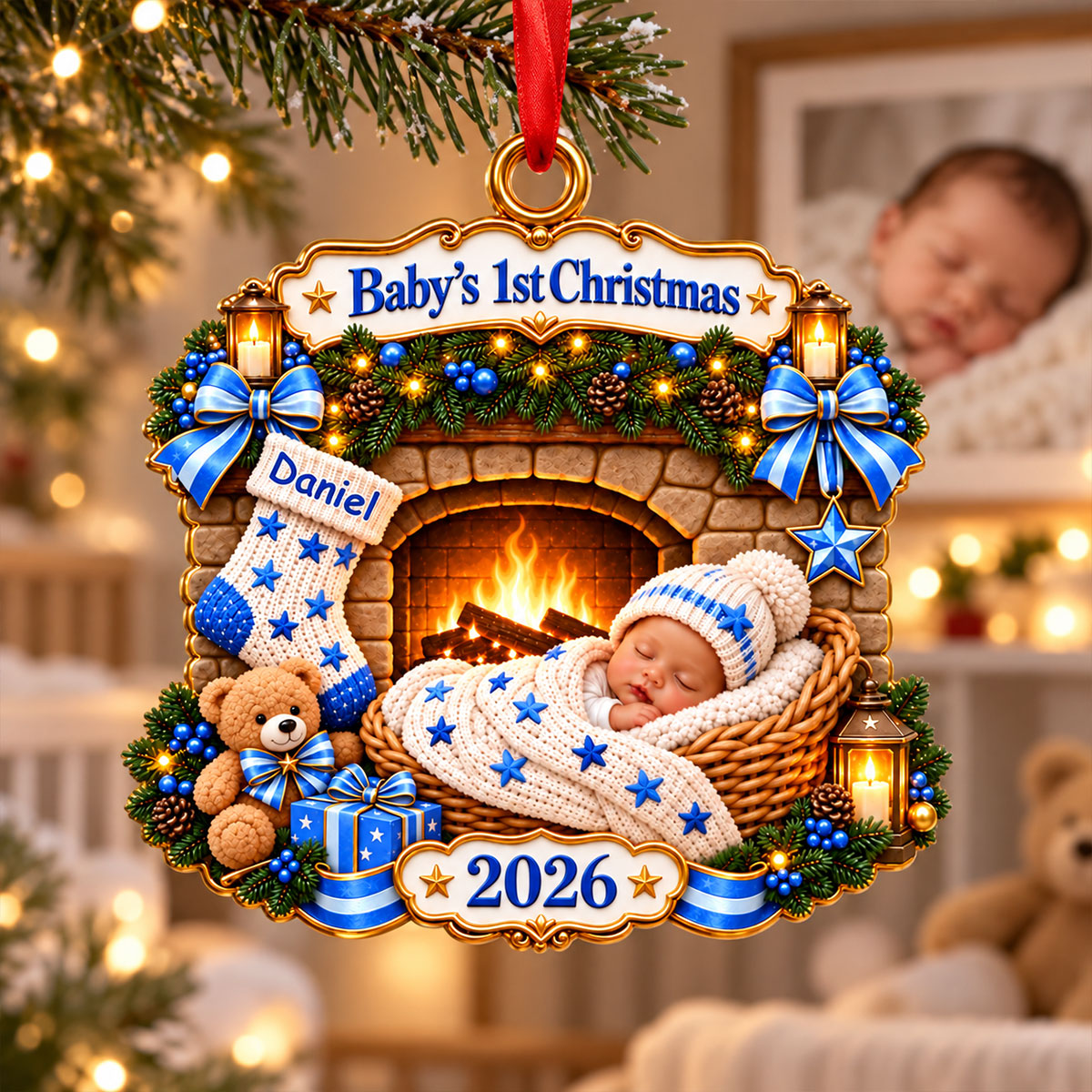 Baby By Fireplace Baby's First Christmas 2D Flat - Personalized Acrylic Ornament - 250th America 1776 - 2026 Anniversary, Patriotic Christmas Decor, Gifts for New Parents 7abcad74-c0a9-489d-b1ac-cb94eae573ac-3.jpg