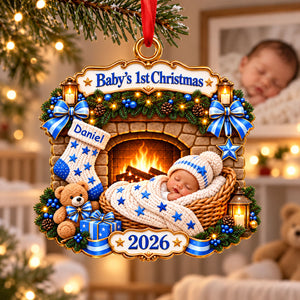 Baby By Fireplace Baby's First Christmas 2D Flat - Personalized Acrylic Ornament - 250th America 1776 - 2026 Anniversary, Patriotic Christmas Decor, Gifts for New Parents 7abcad74-c0a9-489d-b1ac-cb94eae573ac-3.jpg