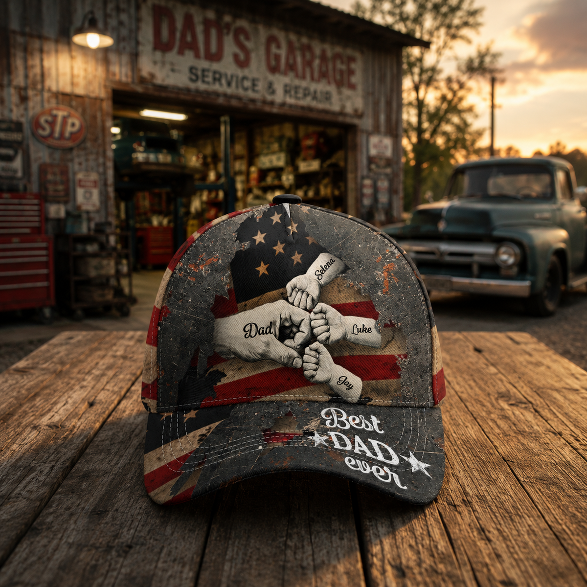 Custom Fist Bump Dad Hat with Kids' Names, Best Dad Ever Cap, Personalized Papa Gift for Father's Day or 4th of July Patriotic Style