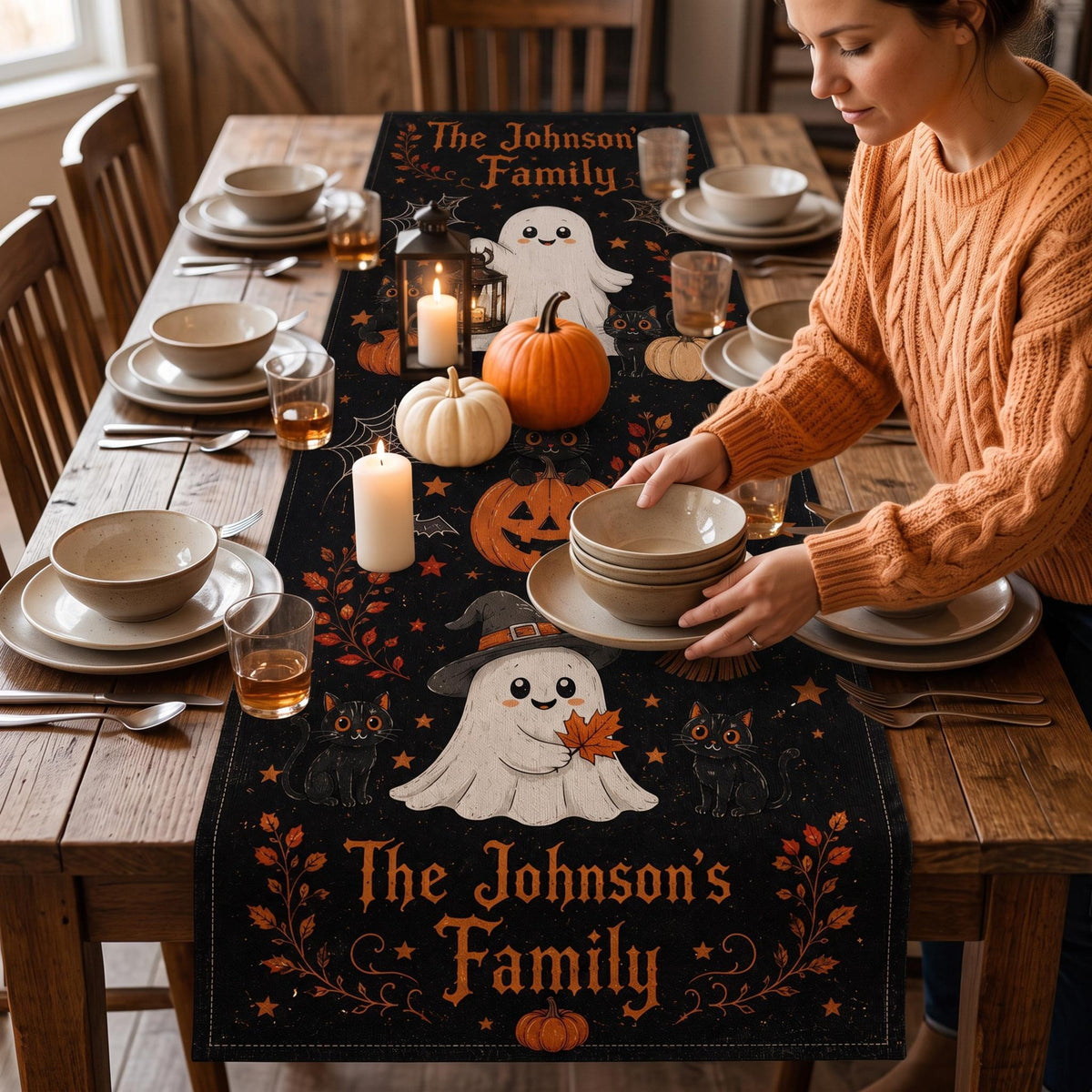 Personalized Halloween Table Runner, Cute Ghost and Pumpkin Runner, Fall Kitchen Dining Table Decoration 7ad013d6-4fe9-47e2-8cde-b9f1808b3644-3.jpg
