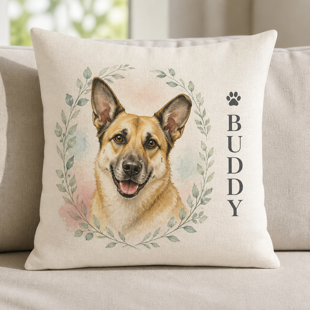 Custom Watercolor Pet Portrait Pillow – Upload Photo + Name - Personalized Pillow 7add6f17-d37a-4c02-aac0-ae1111cd35e3.png