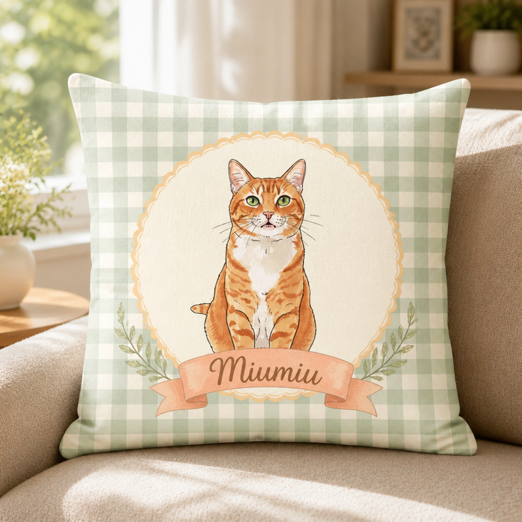 Custom Cat Portrait Pillow – Scalloped Medallion Gingham - Personalized Pillow 7ae284c3-9ad8-42a7-a0ba-0946e798c78c.png