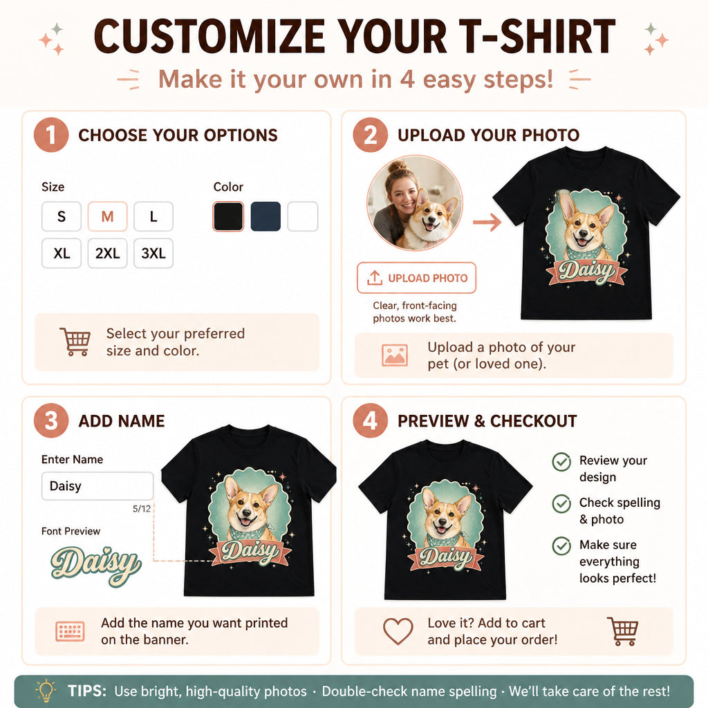 Custom Pet Portrait Tee – Retro Badge Nameplate - Personalized T-shirt 7ae7bb81-4439-406a-8aec-2963a28502f9.jpg