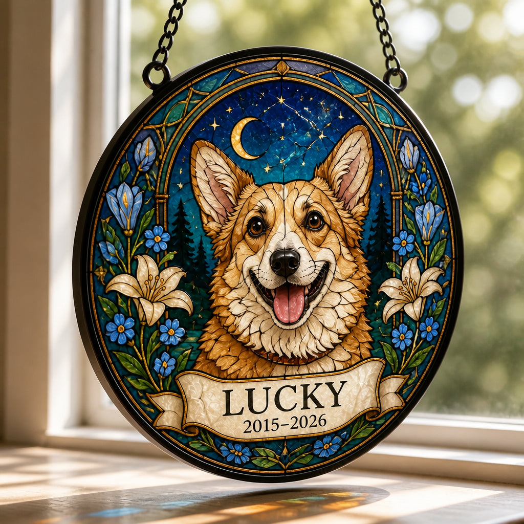 Custom Pet Memorial Stained-Glass Suncatcher – Photo, Name & Years - Personalized Suncatcher Ornament 7b0558de-30ca-4b9f-b5a7-d3b06ffd8deb.jpg