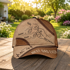 Personalized Best Dad Ever Fist Bump Classic Cap, Father's Day Gift For Dad, Cap For Grandpa, Hat For Husband, Dad And Kid Name Cap