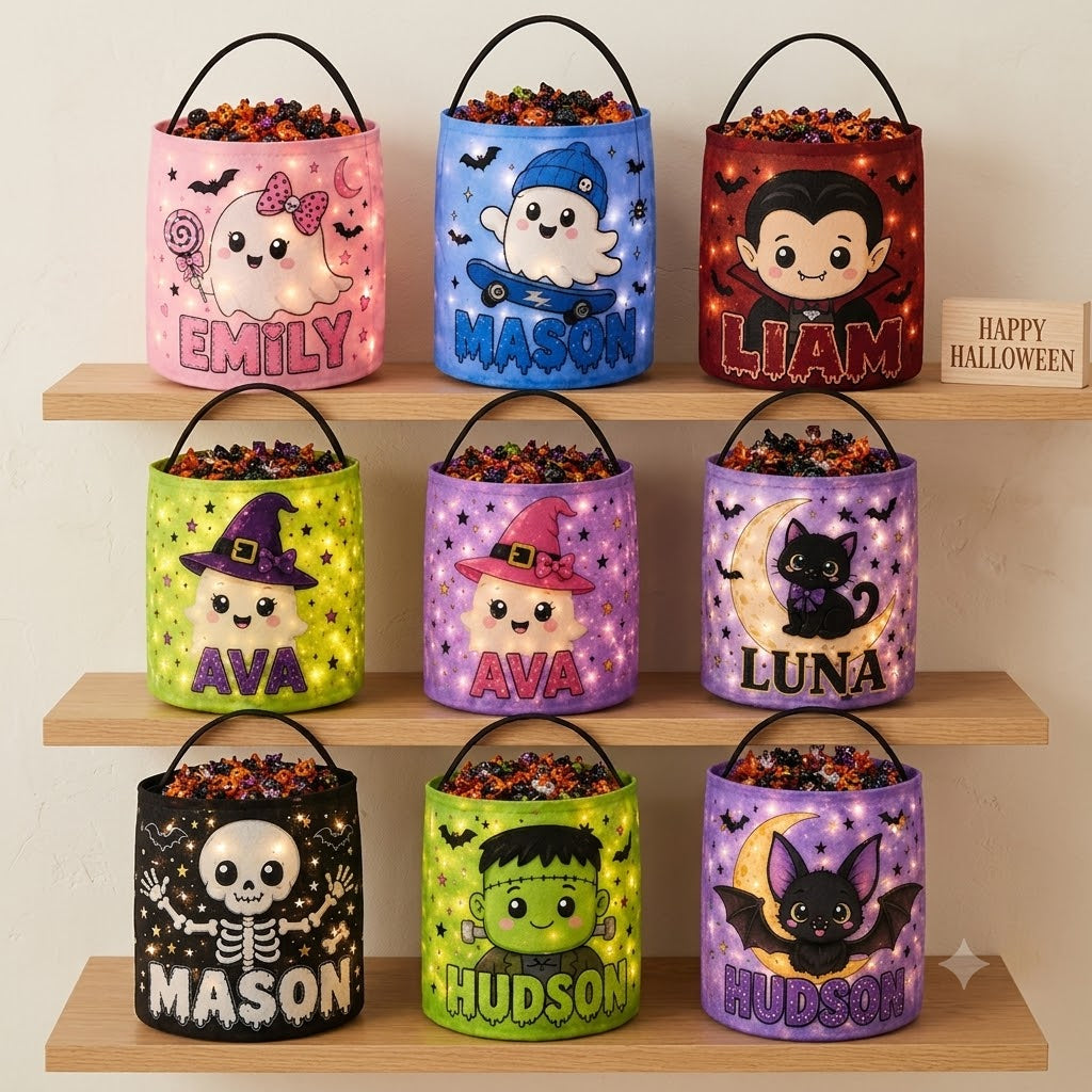 Personalized LED Halloween Trick Or Treat Bag, Custom Name Light Up Candy Bucket, Kids Ghost Vampire Witch Basket 7b8b6c84-1ee7-4cec-ace7-e94c7f4ead5e-19681af8-bfcc-45d2-a271-a83f3753093a.jfif