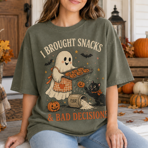 I Brought Snacks & Bad Decisions Shirt, Cute Ghost Baking Cookies T-Shirt, Funny Halloween Black Cat Graphic Tee, Vintage Spooky Season Oversized Top 7b9a97b1-fda6-4809-a85f-9a801d9b5a79-4.png