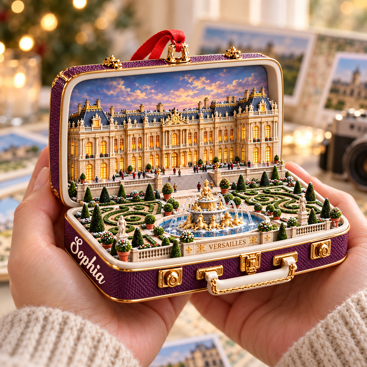 Personalized 3D Palace of Versailles Suitcase Christmas Ornament – Versailles France Travel Souvenir & Gift for France Lovers 7bf96c23-0a93-40ed-8c18-3e2ce3e62c07-Handheld-miniature-Versailles-suitcase-ornament-4.png