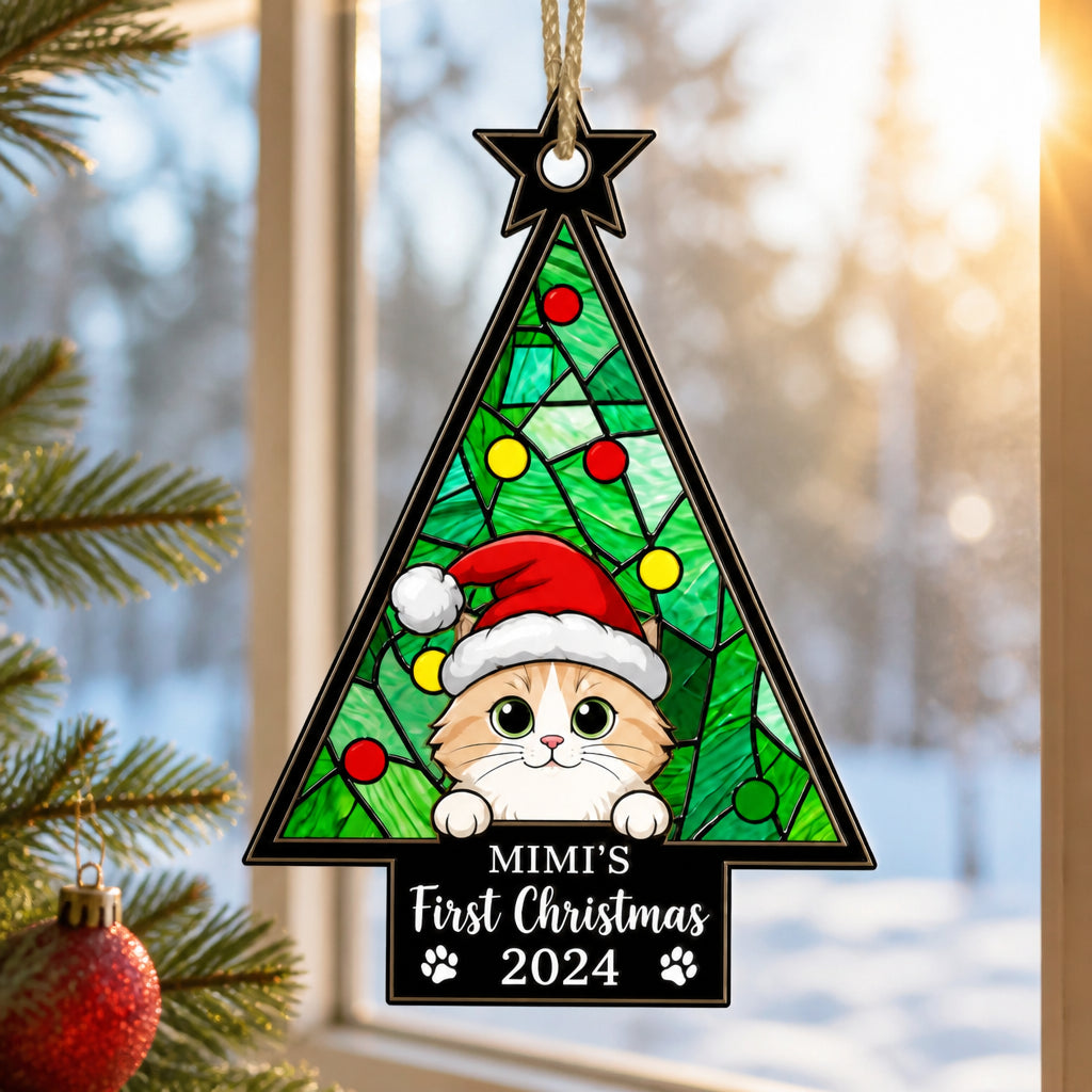 Personalized Cat First Christmas Suncatcher Ornament (Name & Year) - Personalized Suncatcher Ornament 7c142618-9814-486e-a277-e436dd94b0fb.jpg