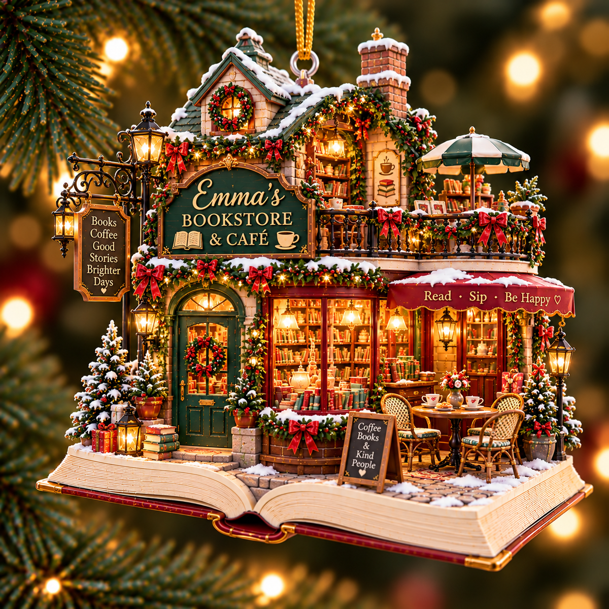Personalized Bookstore & Café Christmas Ornament – Custom Name 2D Flat Acrylic Ornament, Cozy Coffee & Book Lover Gift 7c26e700-4da0-4771-9bb2-aae8b6d1d7a3-Emma-s-Christmas-Bookstore-Caf-Ornament.png