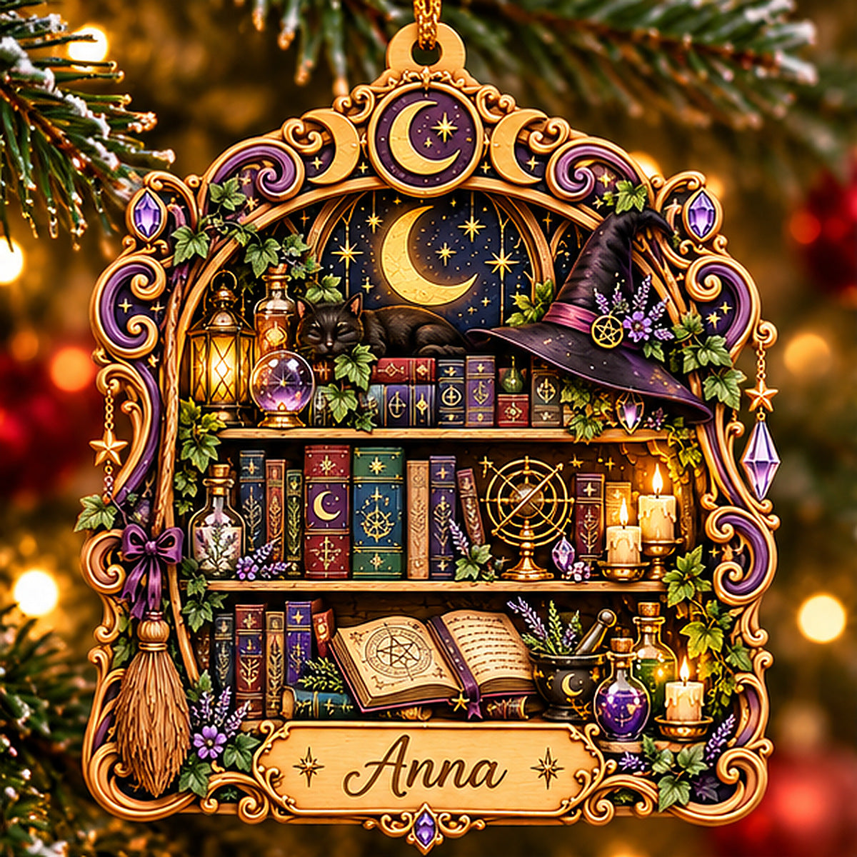 Personalized Witch's Spellbook Library Layered Wood Christmas Ornament, Custom Name Witchy Bookshelf Ornament, Magical Gift for Book Lovers 7c3611e9-459d-4eef-8f95-0ee1c73a2a0b-anna_witch_library_01_thumbnail_1200.jpg