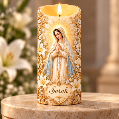 Personalized Virgin Mary LED Prayer Candle, Custom Name Catholic Gift for Mom or Grandma, Our Lady Religious Home Decor, Christian Keepsake 7c4b1577-3884-461f-ae0a-c3635f757f2f-N-n-tr-ng-c-M-t-n-Sarah-5.png