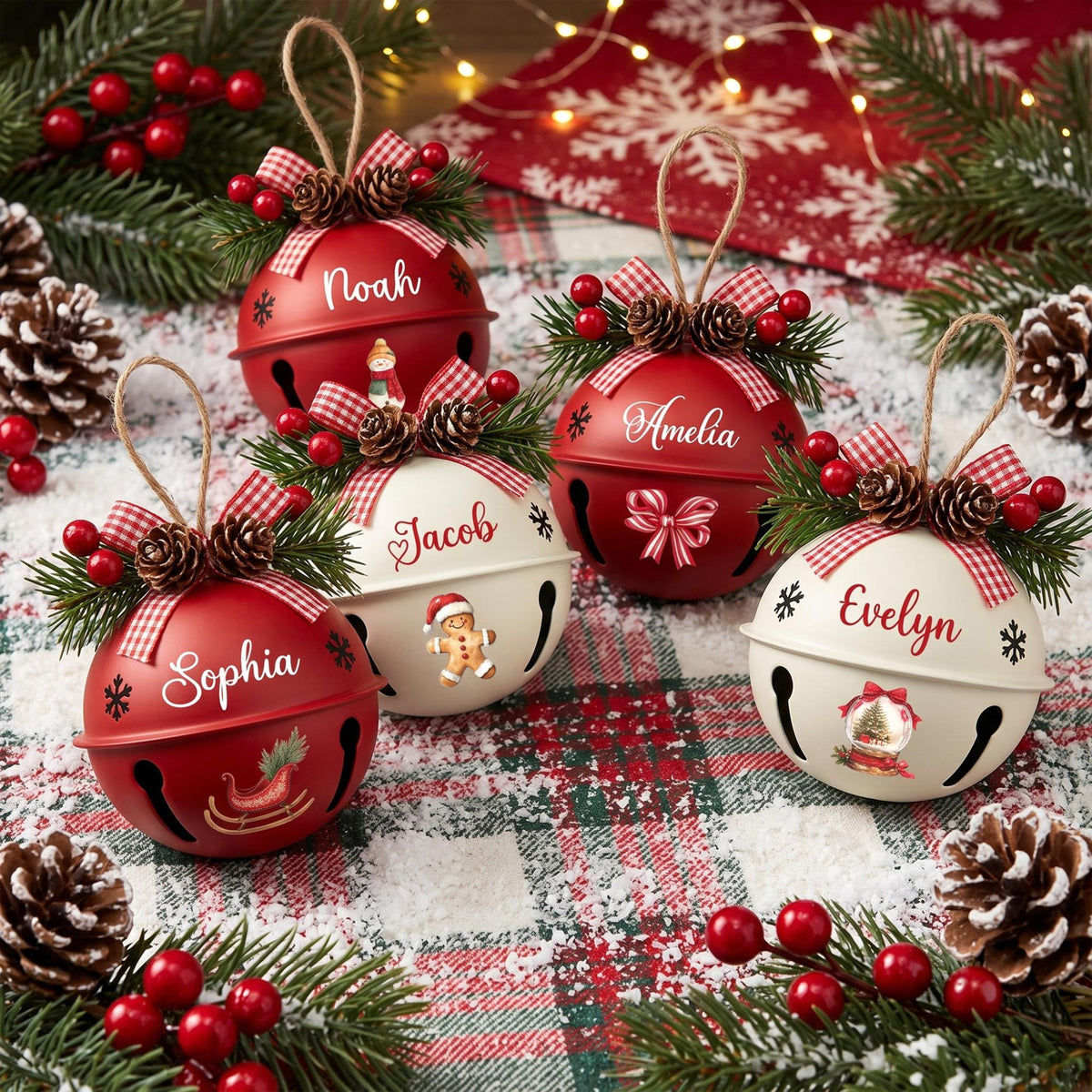 Personalized Christmas Jingle Bell Ornament | Custom Name Family Bauble Plaque | Pine Cone Plaid Bow Tree Hanging Keepsake Decor 7c4ecaa6-3051-4b8c-966f-cf0d0be30743-6.jpg