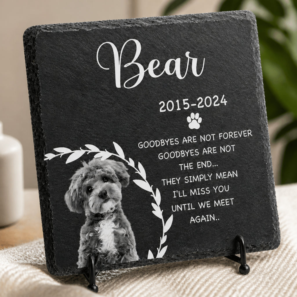 Pet Memorial Slate Stone – Photo, Name & Years – "Goodbyes are not forever" - Personalized Slate Memorial Stone 7c87a266-b704-4cad-be58-789433e30fc3.jpg