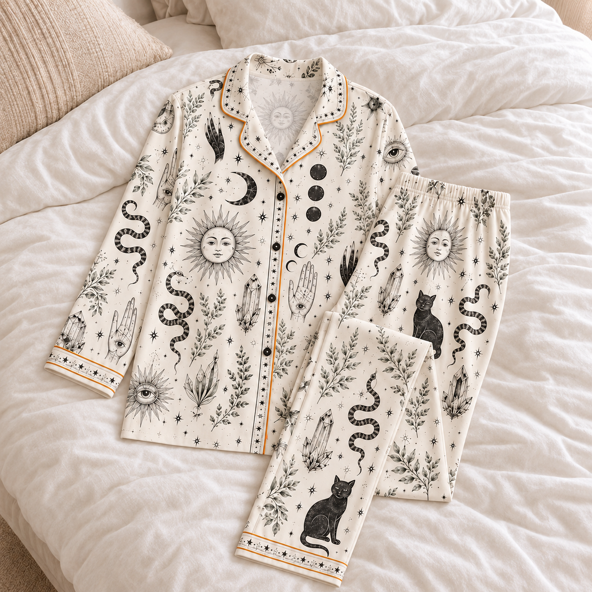 Mystic Celestial Pajama Set For Women, Witchy Satin PJs, Black Cat Moon Sleepwear, Gothic Lounge Set Gift For Her 7cd30480-0bfc-4c3c-9adb-45d50c568784-q5.png