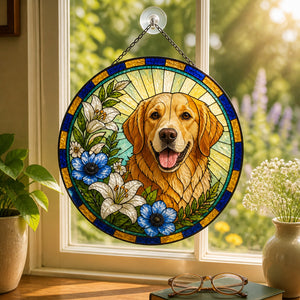 Custom Pet Stained-Glass Round Suncatcher – Floral Portrait - Personalized Suncatcher Stained Glass 7ce30569-7c28-48db-80e9-56eb256fface.jpg