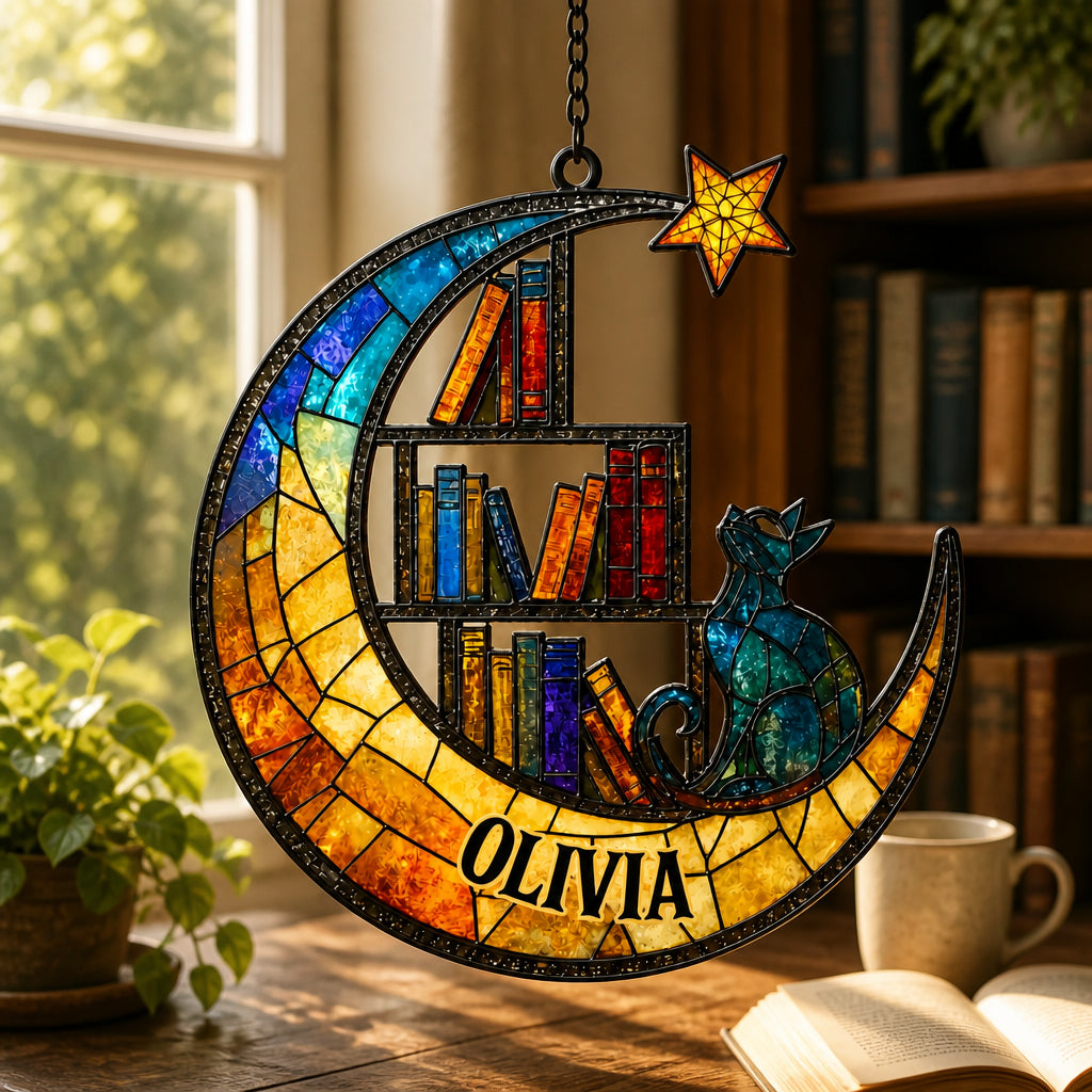 Personalized Stained-Glass Cat & Books Suncatcher - Personalized Suncatcher Stained Glass 7cfbe8b2-2cb4-4bca-853a-180196c00cf8.jpg