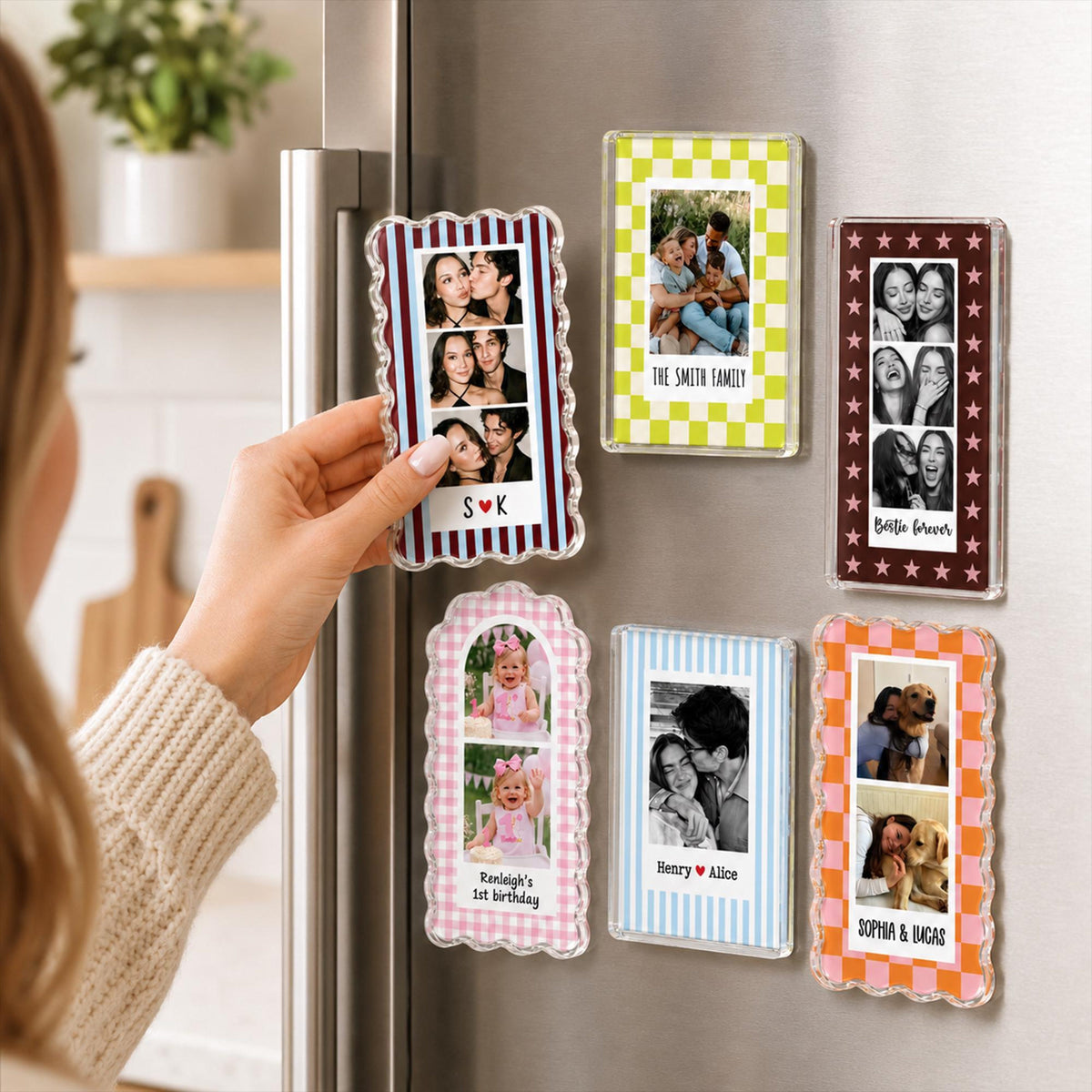 Personalized Checkered Frame Photo Magnet, Custom Family Photo Magnet, Besties Photo Manget, Couples Photo Magnet, Dog Cat Photo Magnet 7d31ff96-b54f-44da-971d-bed2292788e6-9.jpg