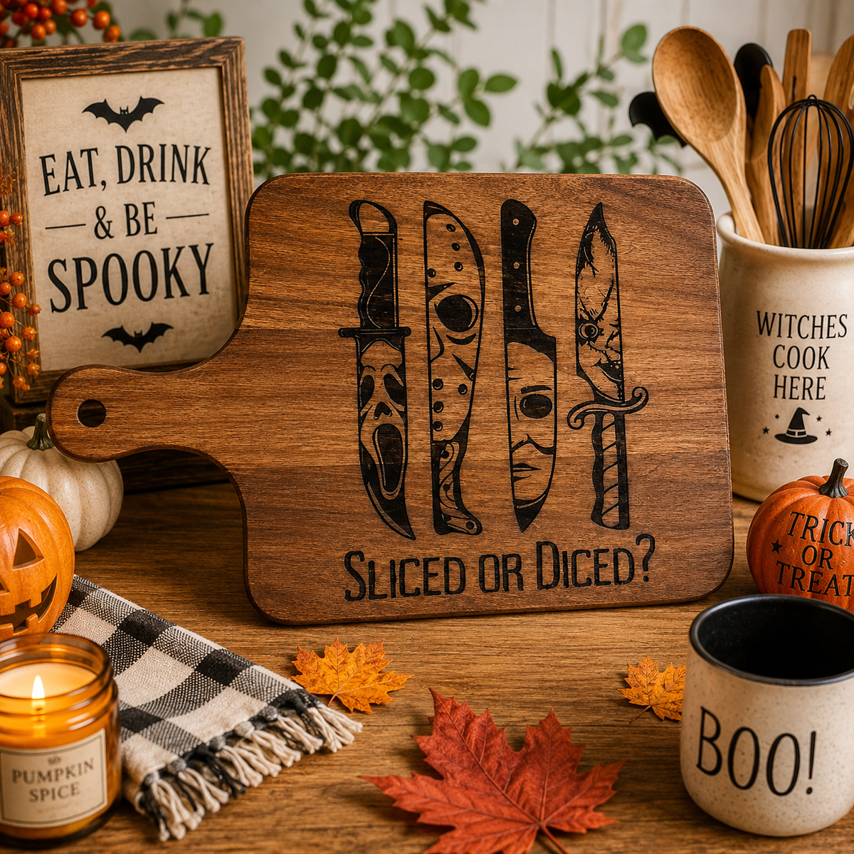 Acacia Wood Cutting Board: Scary Movie Halloween Decor 7d390853-932d-4bdf-90d9-65df5c3665cd-67a724e1-d2a8-4fe5-a266-5a9a26f48a23.png