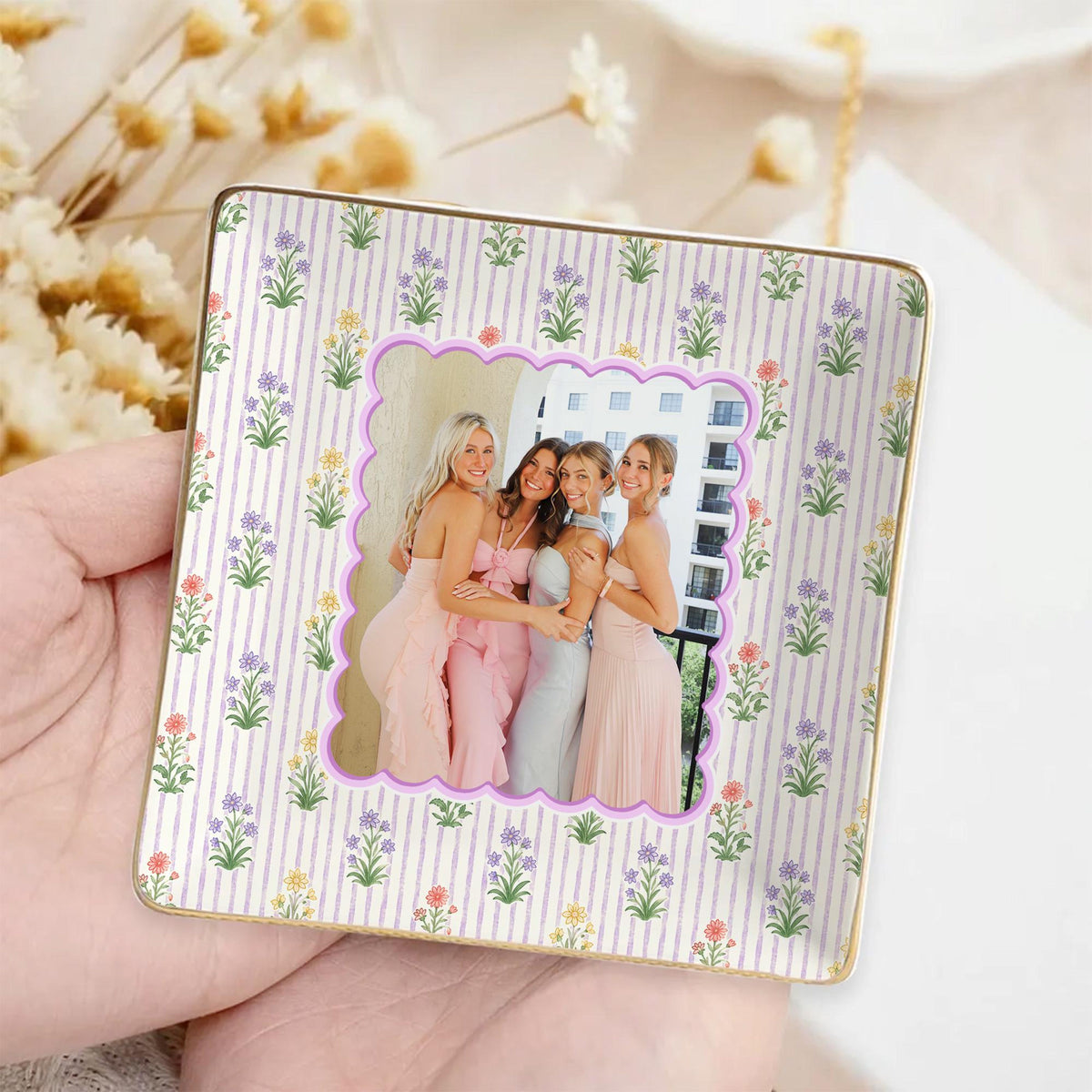 Personalized Photo Bestie Jewelry Dish, Best Friend Ceramic Trinket Dish, Bestie Striped Floral Ring Holder, Gift For Her 7d422de8-2c1c-45cd-83be-7308f98fdd56-9.jpg