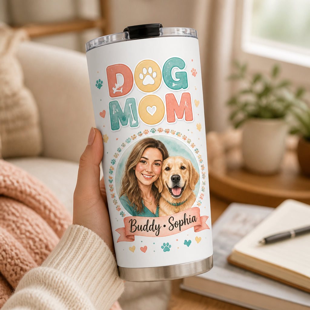 Dog Mom Custom Portrait Tumbler – Photo-to-Watercolor with Names - Personalized Tumbler 7d5b7130-4429-4261-a09a-69a405a945fa.jpg