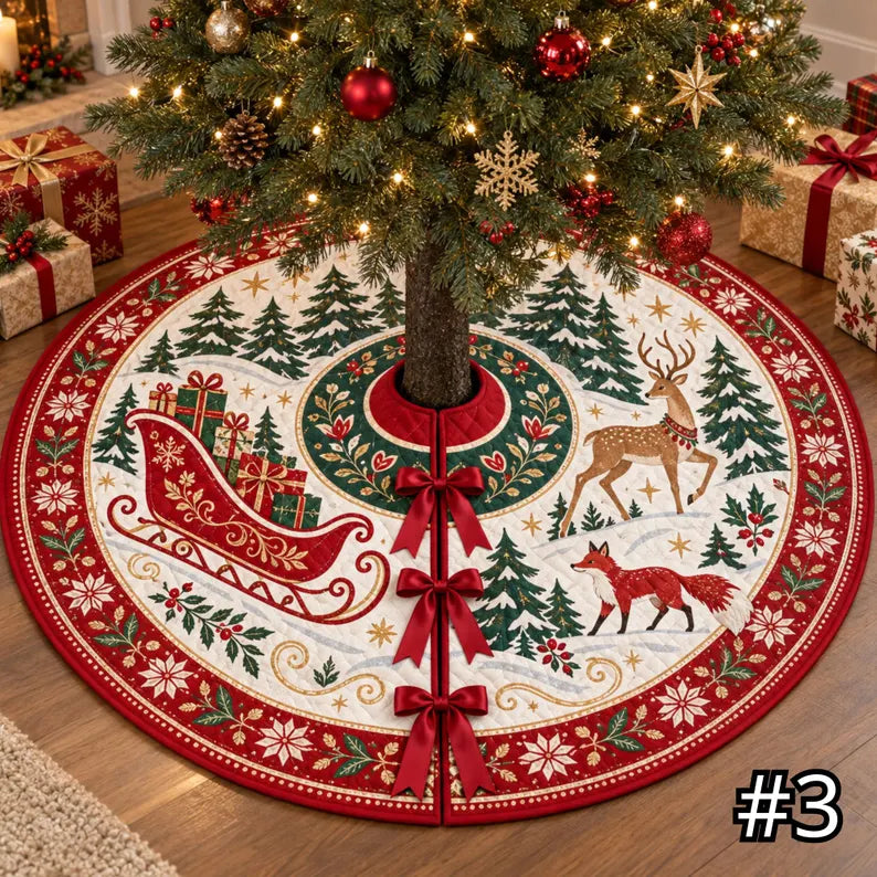 Scandinavian Red Sleigh Quilt Christmas Tree Skirt, Nordic Folk Art Gifts Deer Fox and Pine Forest Festive Holiday Tree Base Decor 7d6179a6-00d4-4a5a-a892-a39883f40b6d-gfrtt-4-.webp