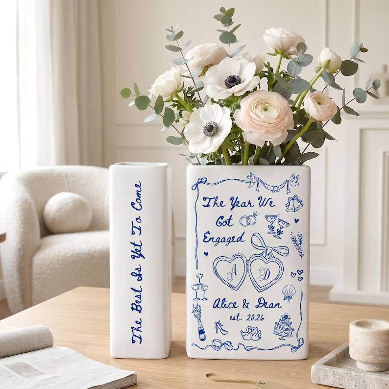 Personalized Engagement Gifts, The Year We Got Engaged Ceramic Book Vase, Custom Couple Name Wedding Gifts, Bride to Be Gift, Newlyweds Gift 7d7ffcd8-99bd-48fd-931c-e078e67b5d11-uilio-8-.jpg