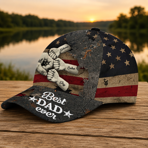Custom Fist Bump Dad Hat with Kids' Names, Best Dad Ever Cap, Personalized Papa Gift for Father's Day or 4th of July Patriotic Style