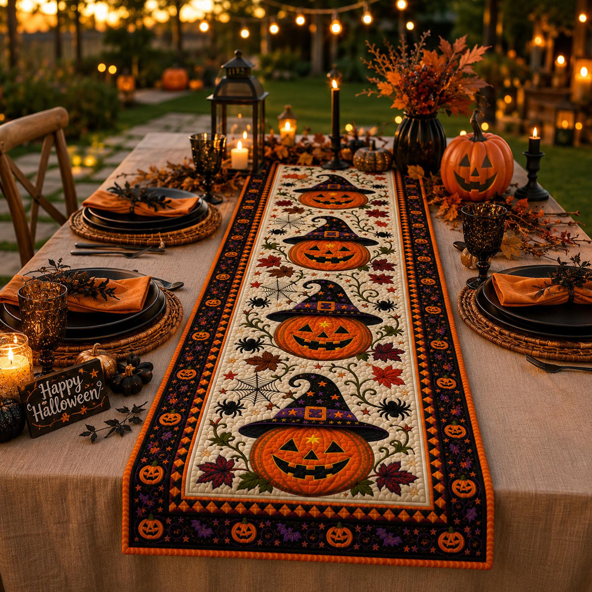 Halloween Pumpkin Quilt Table Runner, Witch Hat Fall Decor, Autumn Spider Web Bats 7d87415b-9fbe-4618-8acc-f453ac03de52-8.jpg