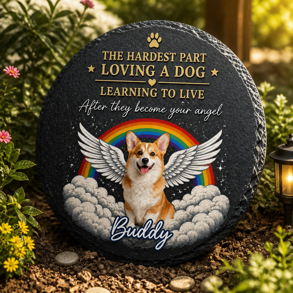 Angel Dog Memorial Stone – Rainbow Wings Pet Photo + Name - Personalized Slate Memorial Stone 7dda1a39-da80-451e-adb6-63719362d980.jpg