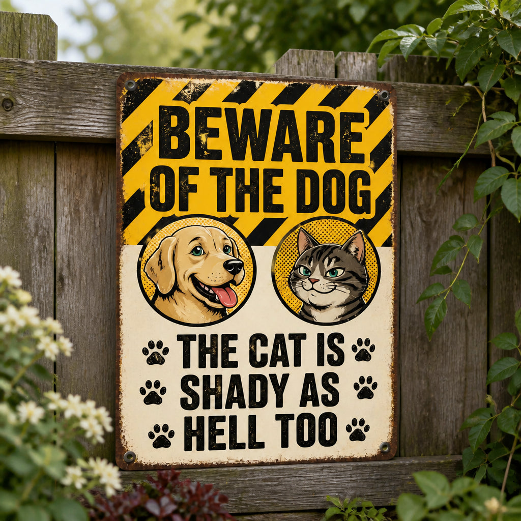 Beware of the Dog & Shady Cat Metal Sign - Metal Sign 7de774cd-7865-4263-a147-d8a698039767.jpg